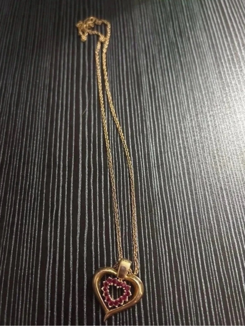Gold Heart Pendant Necklace with Small Pink Stones - Women Jewelry